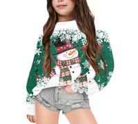 Little Girls Christmas Jumper Sweatshirt, Christmas Jumpers for Children Reindeer Sweatshirt Xmas Santa Claus Snowman Pullover Long Sleeves Fall Outfits Winter Clothes for Children