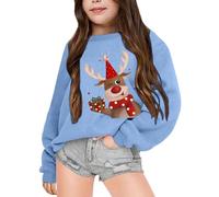 Little Girls Christmas Jumper Sweatshirt, Christmas Jumpers for Kids Girls Santa Xmas Novelty Theme Jumper Long Sleeve Pullover Tops Fall Outfits Winter Clothes for Children
