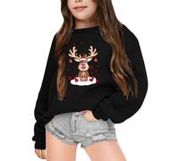 Little Girls Christmas Jumper Sweatshirt, Kids Christmas Jumpers for Girls Graphic Xmas Theme Round Neck Pullover Long Sleeve Top Cosy Jumper Winter Clothes for Children