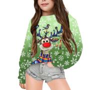 Little Girls Christmas Jumper Sweatshirt, Kids Christmas Jumpers Girls Crew Neck Xmas Pullover Tops Long Sleeve Santa Top Cosy Jumper Loose Cute Cartoon Casual Sports