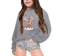 Little Girls Christmas Jumper Sweatshirt, Toddler Girls Christmas Jumper Cute Reindeer Pullover Toddler Xmas Jumper Long Sleeve Santa Top Loose Cute Cartoon Casual Sports