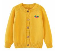 Little Girls Cute Crew Neck Solid F ne Knit Cardigan Sweaters Girls Lightweight Cotton Long Sleeve Knit Sweater School niform for Girl Fall Casual Sweater (Yellow, 5-6 Years)