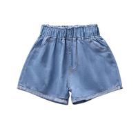 Little Girls Cute Denim Shorts, Elasticated Waist Jeans Short Bowknot Hot Jean High Waisted Summer Pants Kids Girl Baggy Casual Short Trousers Solid Color Cowboy Bottoms with Pocket for 3-10 Years