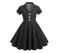 Little Girls Dot Princess Dresses V Neck Lapel Short Sleeve Kids Casual School Slim Fit Dress Vintage Elegant Birthday Holiday Wedding Outfits (Black, 7-8 Years)