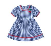 Little Girls Floral Dresses Summer Vintage Dress Princess Short Sleeve Party Dress Skirt Sundress Cute Lightweight Mini Dresses Casual Beach Holiday Outfits #01Blue 4-5 Years