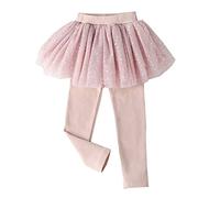 Little Girls Footless Leggings Pants with Lace Ruffle Tutu Skirt Toddler Baby Girls Sequin Glitter Leggings Spring Autumn Cotton Shaggy Yarn Skirt Girls (Pink, 5-6 Years)
