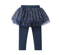 Little Girls Footless Leggings Pants with Lace Ruffle Tutu Skirt Toddler Baby Girls Sequin Glitter Leggings Spring Autumn Cotton Shaggy Yarn Skirt Girls (Blue, 2-3 Years)