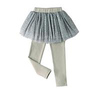 Little Girls Footless Leggings Pants with Lace Ruffle Tutu Skirt Toddler Baby Girls Sequin Glitter Leggings Spring Autumn Cotton Shaggy Yarn Skirt Girls (Grey, 4-5 Years)