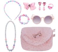 Little Girls Handbag - Cute Bowknot Mini Travel Shoulder Bags Wallet Bag Crossbody Pouch Coin Purse for Keys Cards Fluffy Handbag Adorable Gift for Kids Toddler Girls (Pink-1)