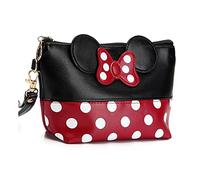 Little Girls Handbags Cute Polka Dot Purse Zipper Pouch Toiletry Bag Kids Wash Bags PU Handbags for Women with Wrist Strap (Red)
