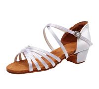 Little Girls Latin Dance Shoes Youth Satin Ballroom Performance Dance Shoes 3cm Heel Model 202PD Kid 9 (White, 8.5 Toddler)