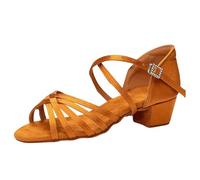 Little Girls Latin Dance Shoes Youth Satin Ballroom Performance Dance Shoes 3cm Heel Model 202PD Kid 9 (Brown, 7 Toddler)