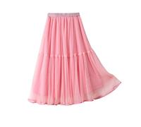 Little Girls Layered Midi Skirt Elastic A-line High Waist Swing Skirt Kids Baby Girl Tulle Tutu Skirt 150 Pink 9-10 Years
