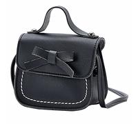 Little Girl's Leather Shoulder Bag For Girls One Shoulder Bag Solid Color Bowknot Fashion Shoulder Kids Leather Shoulder Bag for Men (Black, One Size)