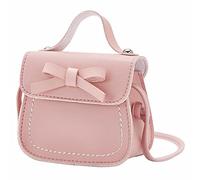 Little Girl's Leather Shoulder Bag For Girls One Shoulder Bag Solid Color Bowknot Fashion Shoulder Kids Lunch Bag with Shoulder Strap (Pink, One Size)