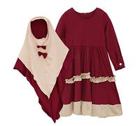 Little Girls Muslim Prayer Dress Abaya Dress Long Sleeve Hijab Kaftan Dubai Islamic Modest Eid Jilbab Baby Hijab Set My First Eid Baby Girl (Red, 2-3 Years)