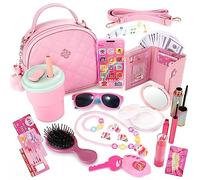 Little Girls Play Purse and Pretend Makeup Kit- 49PCS My First Purse Set Includes Handbag Phone Wallet Play Makeup Princess Jewelry Water Bottle, Pretend Play Gift Toys for Girls Toddlers Age 3+