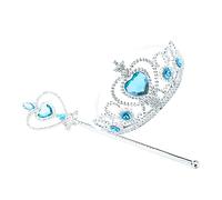 Little Girls Princess Crown Tiara and Wand Set, Golden Cosplay Dress Up Costume Accessories, 1Pcs Princess Party Set(Blue)