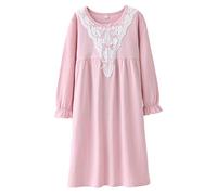 Little Girls' Princess Nighties Lace Sleep Shirts Plain Nightdress Pink 5t