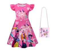 Little Girl's Puff-Sleeve Nightdress k-pop d-Demon Little Girl's Silk-Blend Dress+Girls' Handbags,Style 6,110cm