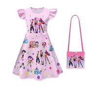 Little Girl's Puff-Sleeve Nightdress k-pop d-Demon Little Girl's Silk-Blend Dress+Girls' Handbags,Style 1,150cm