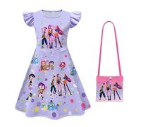 Little Girl's Puff-Sleeve Nightdress k-pop d-Demon Little Girl's Silk-Blend Dress+Girls' Handbags,Style 3,110cm