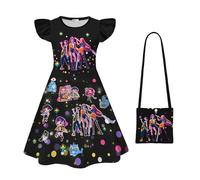 Little Girl's Puff-Sleeve Nightdress k-pop d-Demon Little Girl's Silk-Blend Dress+Girls' Handbags,Style 4,110cm