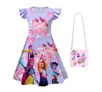 Little Girl's Puff-Sleeve Nightdress k-pop d-Demon Little Girl's Silk-Blend Dress+Girls' Handbags,Style 7,110cm