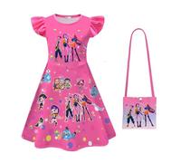 Little Girl's Puff-Sleeve Nightdress k-pop d-Demon Little Girl's Silk-Blend Dress+Girls' Handbags,Style 2,150cm