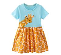Little Girls Summer Dress Cotton Giraffe Dresses Girl's Short Sleeve Shirt Tops for Kids 2-7 Years