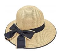 Little Girls Summer Straw Sun Hat with Bowknot Outdoor UV Protection Foldable Wide Brim Floppy Cap Breathable Beach Travel Sun Visor Cap Headwear Bow Bucket Hat with Chin Strap for Kids Ages 4-8