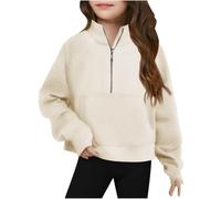 Little Girls Sweatshirt Cute Fall Winter Pullover Half Zipper Crop Tops for Teen Girls Oversized Long Sleeve Fashion Casual Comfy Warm Sweater Clothes Thumb Hole for 5-14 Years