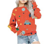 Little Girls Sweatshirt Jumper Printed Long Sleeves Tops Casual Fleece Jumper Crew Neck Oversized Pullover with Pockets Toddler Clothes Casual Comfy Fall Winter Warm Sweatshirts Kids Coat