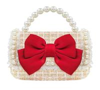 Little Girls Toddler Crossbody Purse with Red Bowknot&Pearl Handle, Princess Small Shoulder Bags for Children, Mini Cute Handbag for Kids, Novelty Wallet with Chain, Girl's Fashion(Bow-White),