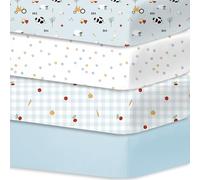 Little Grape Land 4 Pack Baby Cot Sheets 120 x 60 cm Fitted, Ultra Soft Breathable Microfiber Cot Bed Fitted Sheets, Oeko-Tex 100 Certified, Universal Fit for Boys and Girls, Blue Ranch