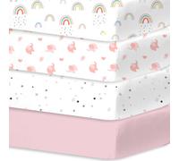 Little Grape Land 4 Pack Baby Cot Sheets 140 x 70 cm Fitted, Ultra Soft Breathable Microfiber Cot Bed Fitted Sheets, Oeko-Tex 100 Certified, Universal Fit for Boys and Girls, Rainbow