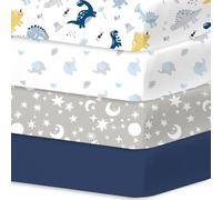 Little Grape Land 4 Pack Baby Cot Sheets 140 x 70 cm Fitted, Ultra Soft Breathable Microfiber Cot Bed Fitted Sheets, Oeko-Tex 100 Certified, Universal Fit for Boys and Girls, Dinosaur