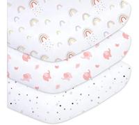 Little Grape Land Baby Fitted Sheets 60 x 120 cm - Set of 3 Fitted Sheets for Cot - Soft Microfibre - Oeko-Tex Standard 100 - Pink Rainbow