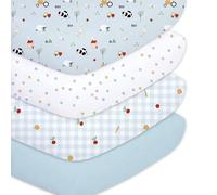 Little Grape Land Baby Fitted Sheets - Fitted Sheets for Cot Bed Pack of 4 - Soft Microfibre - Oeko-Tex Standard 100 (4PK Blue Pasture - 60 x 120 cm)