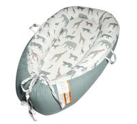 Little Grape Land Baby Nest Pod 90×65 cm, Reversible Double-Sided Muslin, Newborn Lounger 0-24 Months, 360° Bumper, Adjustable Ties, Portable Handles, Machine Washable, Safari