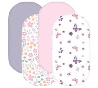 Little Grape Land Bassinet Sheets & Moses Basket 81×41cm, 4-Pack, Fits Oval/Rectangle/Round Mattress, Microfiber Fabric, Secure Elastic, Machine Washable, Butterfly Garden