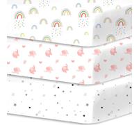 Little Grape Land Cot Sheets Fitted 60cm x 120cm, 3 Pack Baby Fitted Sheets for Boys Girl, Universal Fitting Cots and Beds, Ultra Soft Breathable Baby Crib Sheets, Rainbow