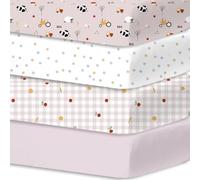 Little Grape Land Cot Sheets Fitted 70cm x 140cm, 4 Pack Baby Fitted Sheets for Boys Girl, Universal Fitting Cots and Beds, Ultra Soft Breathable Baby Crib Sheets, Pink Ranch