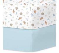 Little Grape Land Cot Sheets for Boys Girls, 2 Pack Cot Sheets Fitted Size 70 * 140 * 17cm for Crib and Toddler Mattresses, Soft Breathable Microfibre, Seashell/Dusty Blue