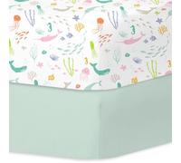 Little Grape Land Cot Sheets for Boys Girls, 2 Pack Cot Sheets Fitted Size 70 * 140 * 17cm for Crib and Toddler Mattresses, Soft Breathable Microfibre, Ocean World/Mint Green