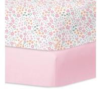 Little Grape Land Cot Sheets for Girls, 2 Pack Cot Fitted Sheets Size 70 * 140 * 17cm for Crib and Toddler Mattresses, Soft Breathable Microfibre, Ditsy Floral/Pink