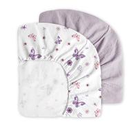 Little Grape Land Muslin Crib Sheets, 2pk Neutral Fitted Baby Toddler Bed Sheets for Standard Crib Mattress & Toddler Bed Mattress, 28 x 52 inches, Purple Butterfly