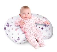 Little Grape Land Nursing Pillow, Soft 100% Cotton Breastfeeding Pillow with Breathable Muslin Removable Cover, Purple Butterfly Breast Feeding Pillows for Babies 0-12 Months with Protective Zipper
