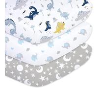 Little Grape Land Pack of 3 Fitted Sheets 60 x 120 cm for Baby and Children's Beds, Breathable Microfibre Polyester Baby Bed Sheet, Oeko-Tex Certified Cot Mattress Sheet, Dino