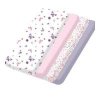 Little Grape Land Travel Cot Fitted Sheets 95×65cm (4 Pack), Travel Cot Mattress Sheets, Ultra Soft & Breathable Microfiber, 360° Elastic, Snug Fit, Machine Washable